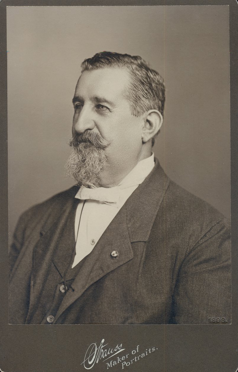 Brystportrett av Leopold Methudy iført dress, vest og sløyfe og snudde til venstre. av St. Louis Strauss