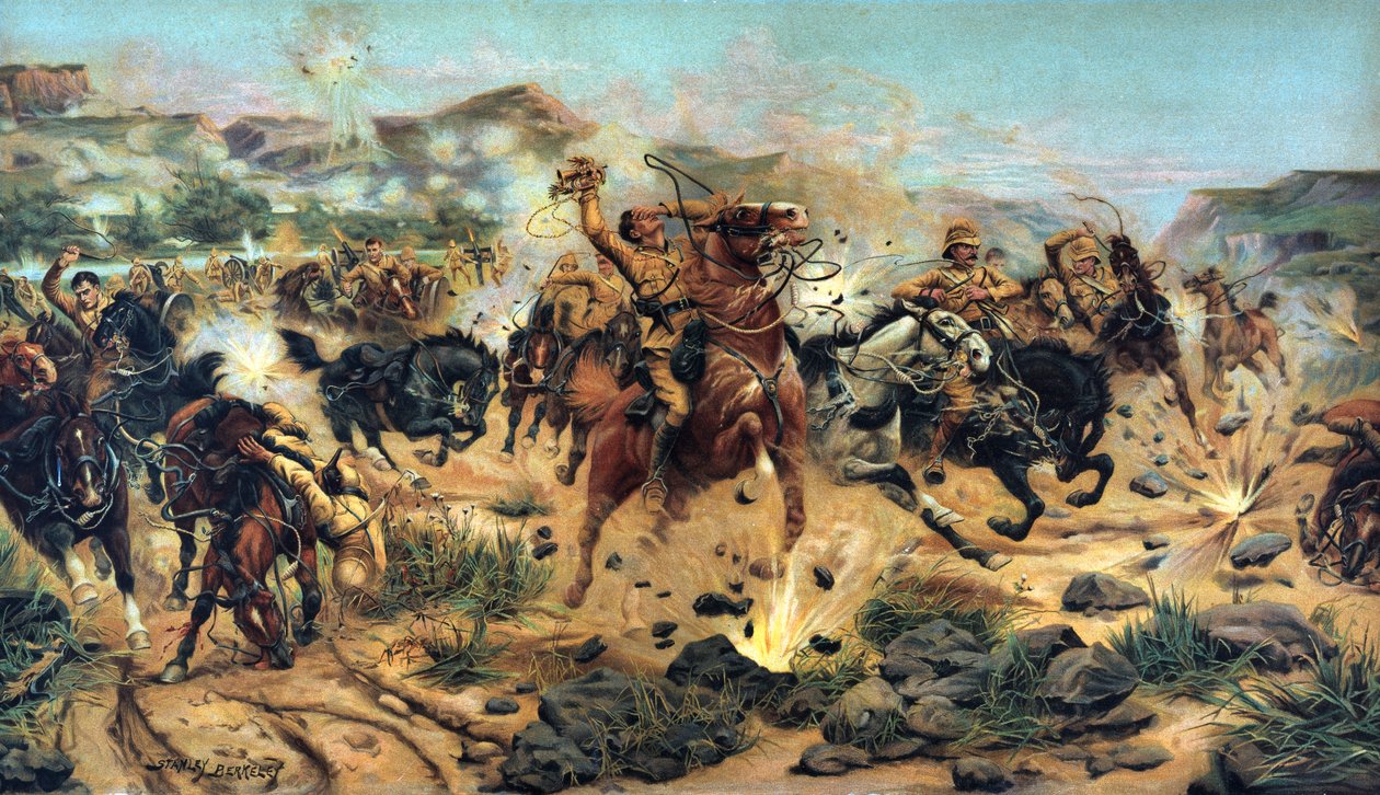 Saving the Guns at Colenso, 1899 (chromolitho) av Stanley Berkeley