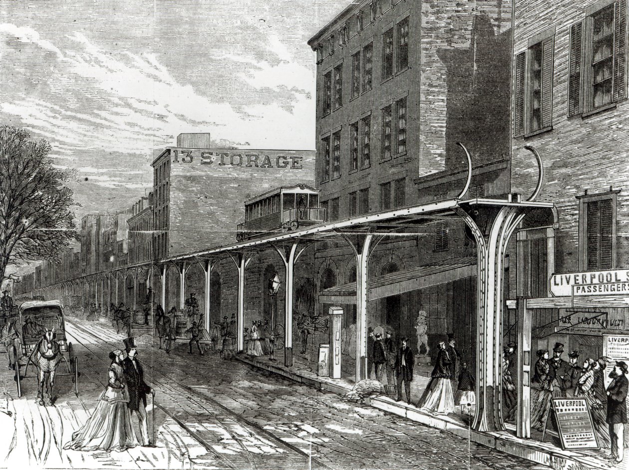 Elevated Railway i Greenwich Street, New York av Stanley Fox