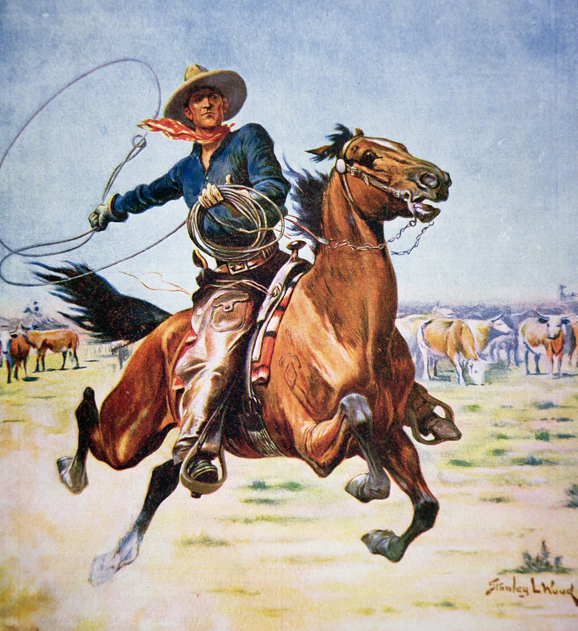 Texas Cowboy (farge litho) av Stanley L. Wood
