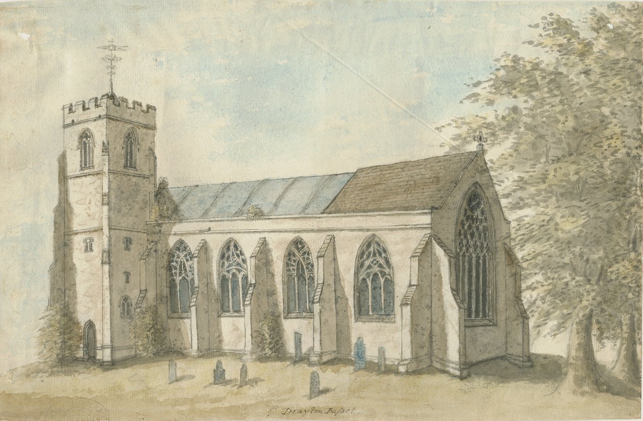 Drayton Bassett Church: vannfargemaleri, nd[1762-1802] av Stebbing Shaw