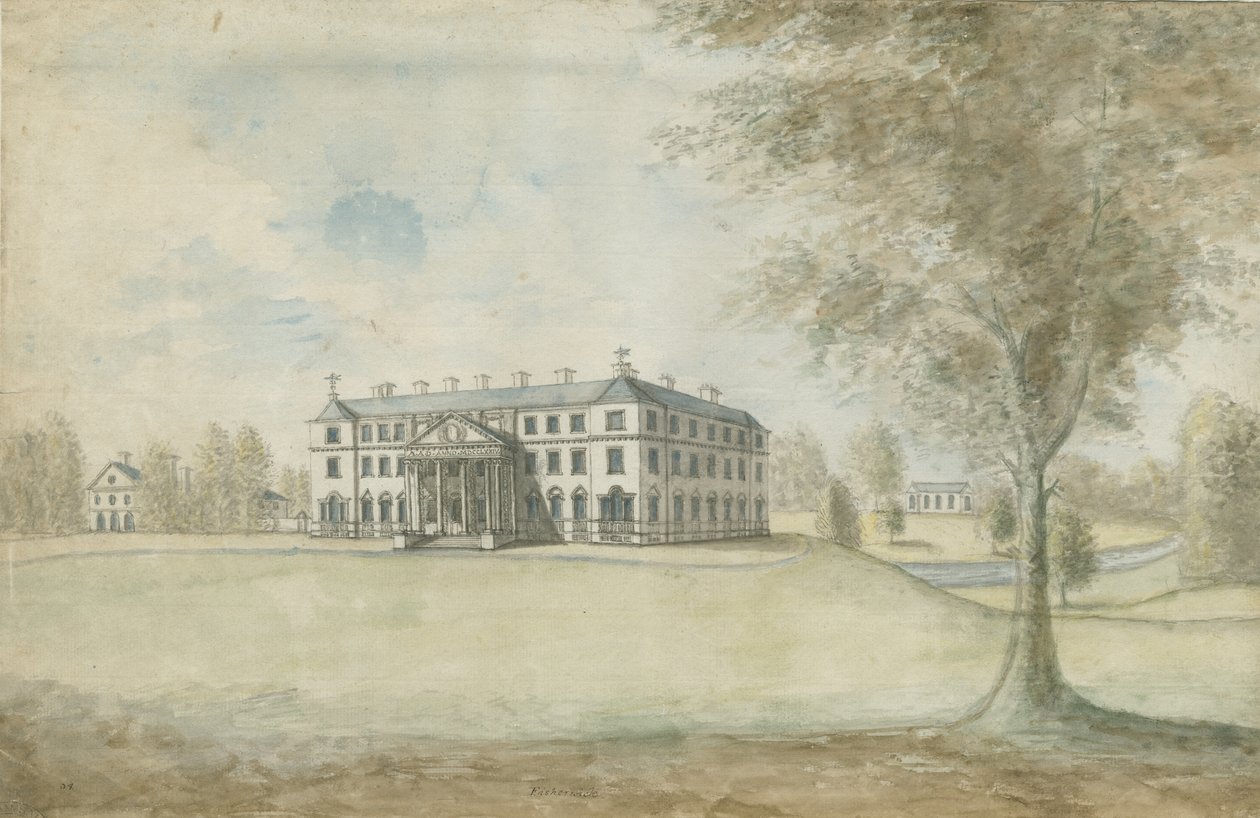 Fisherwick Hall: vannfargemaleri, nd [1774-1802] av Stebbing Shaw