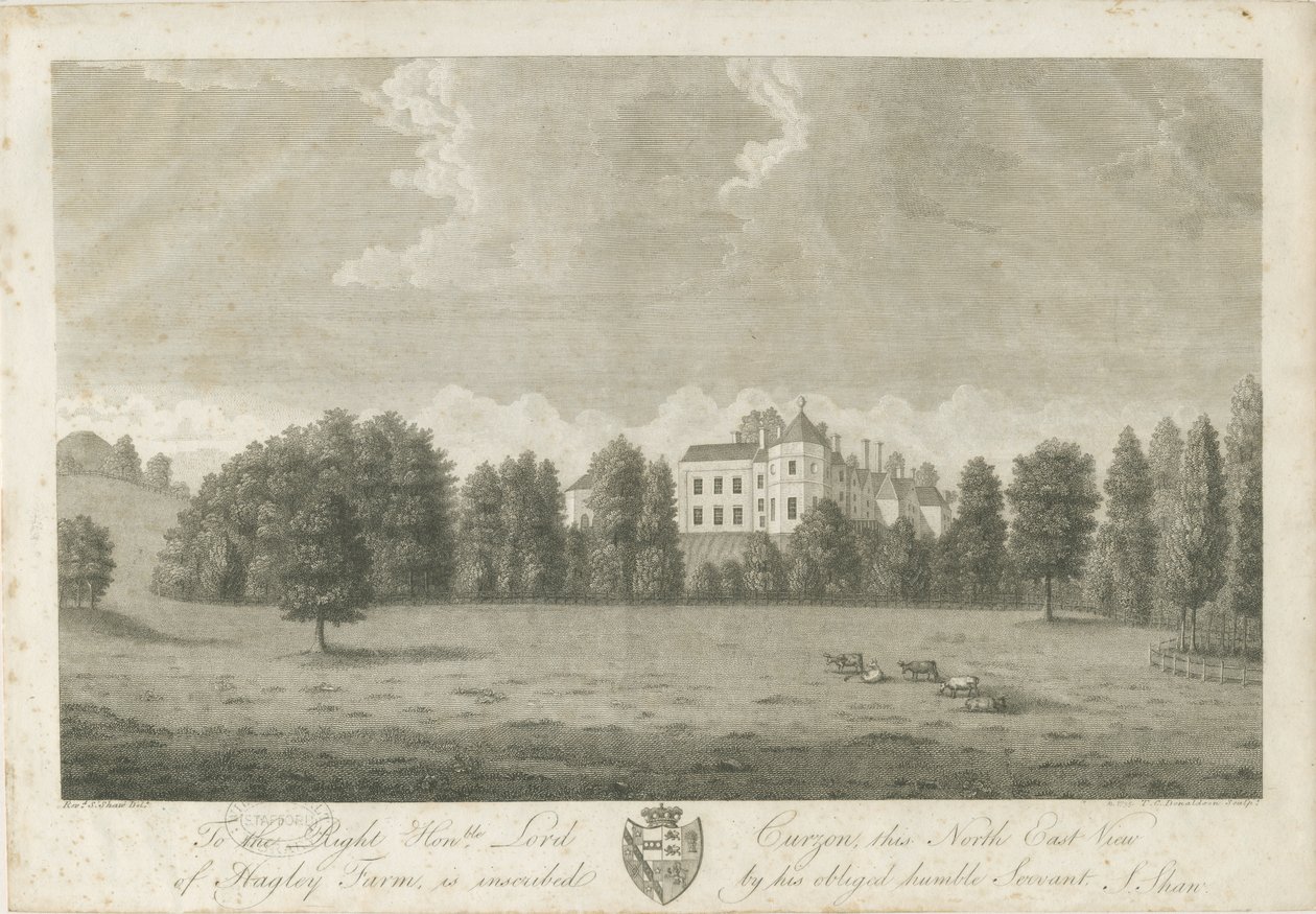 Hagley Hall: gravering av Stebbing Shaw