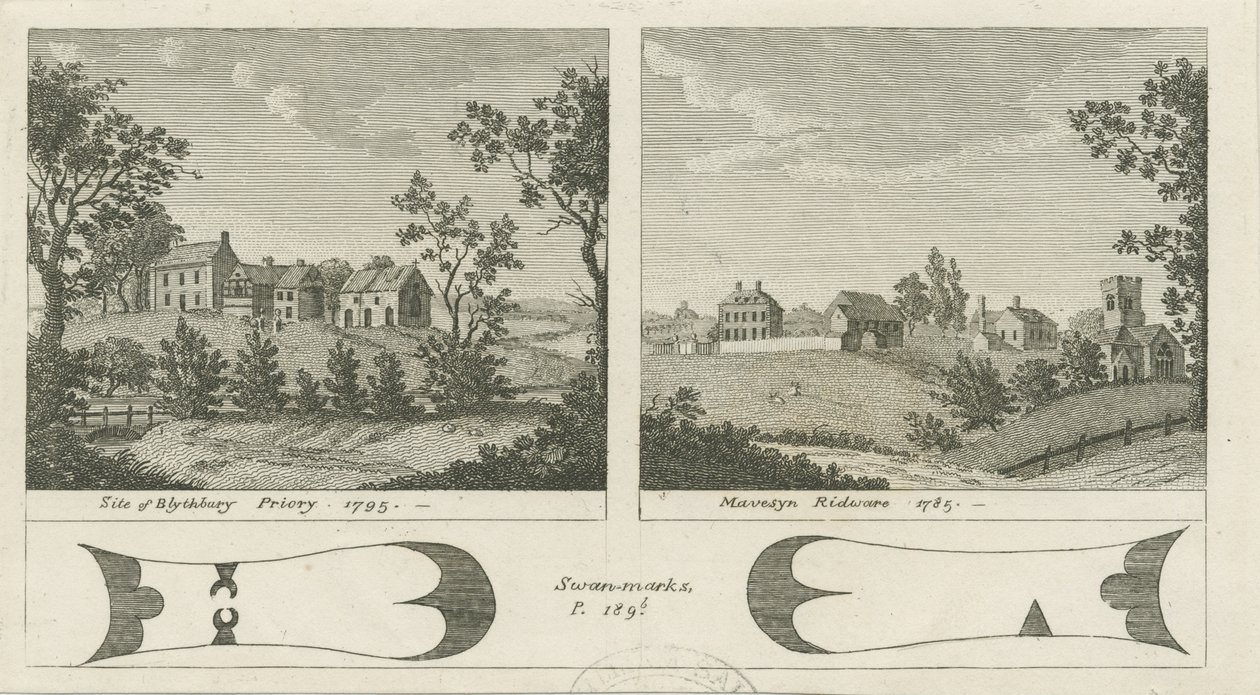 Mavesyn Ridware Hall - Gatehouse: gravering, 1785 av Stebbing Shaw