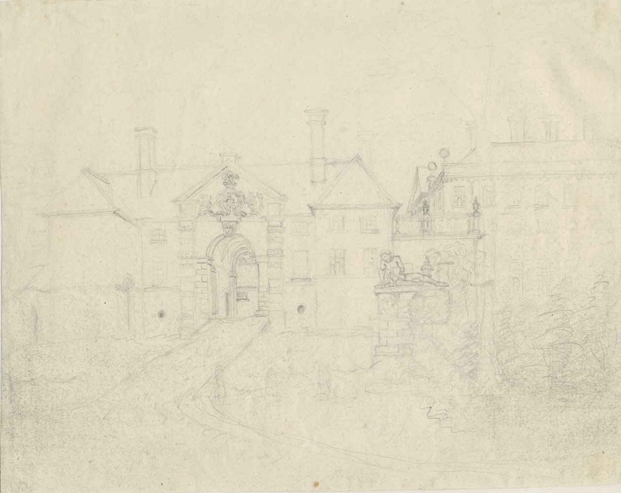 Patshull House: blyanttegning, nd [?1762-1802] av Stebbing Shaw