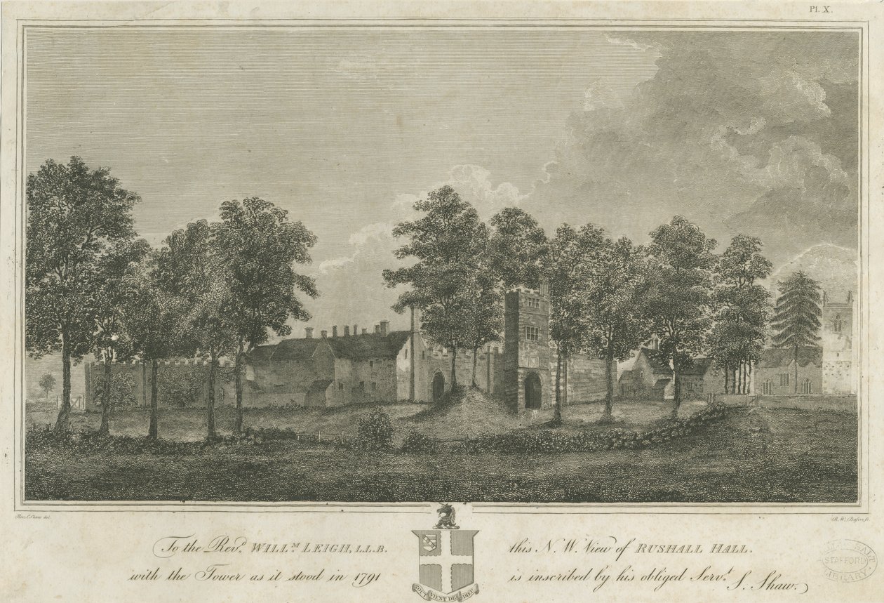 Rushall Castle/Hall: gravering av Stebbing Shaw