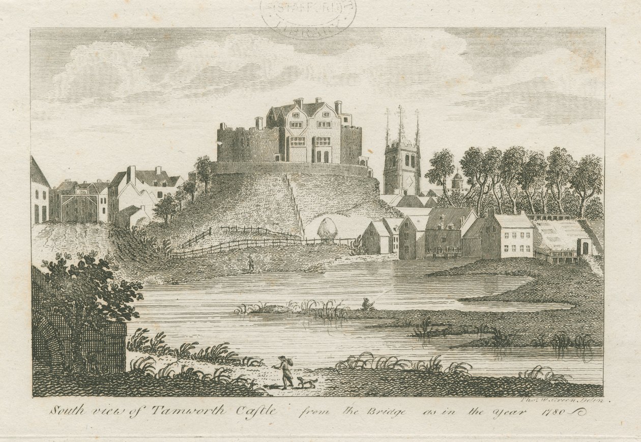 Tamworth Castle: gravering av Stebbing Shaw