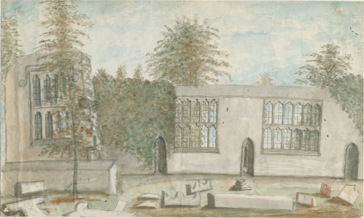 Tixall Hall: vannfargemaleri, nd [1762-1802] av Stebbing Shaw