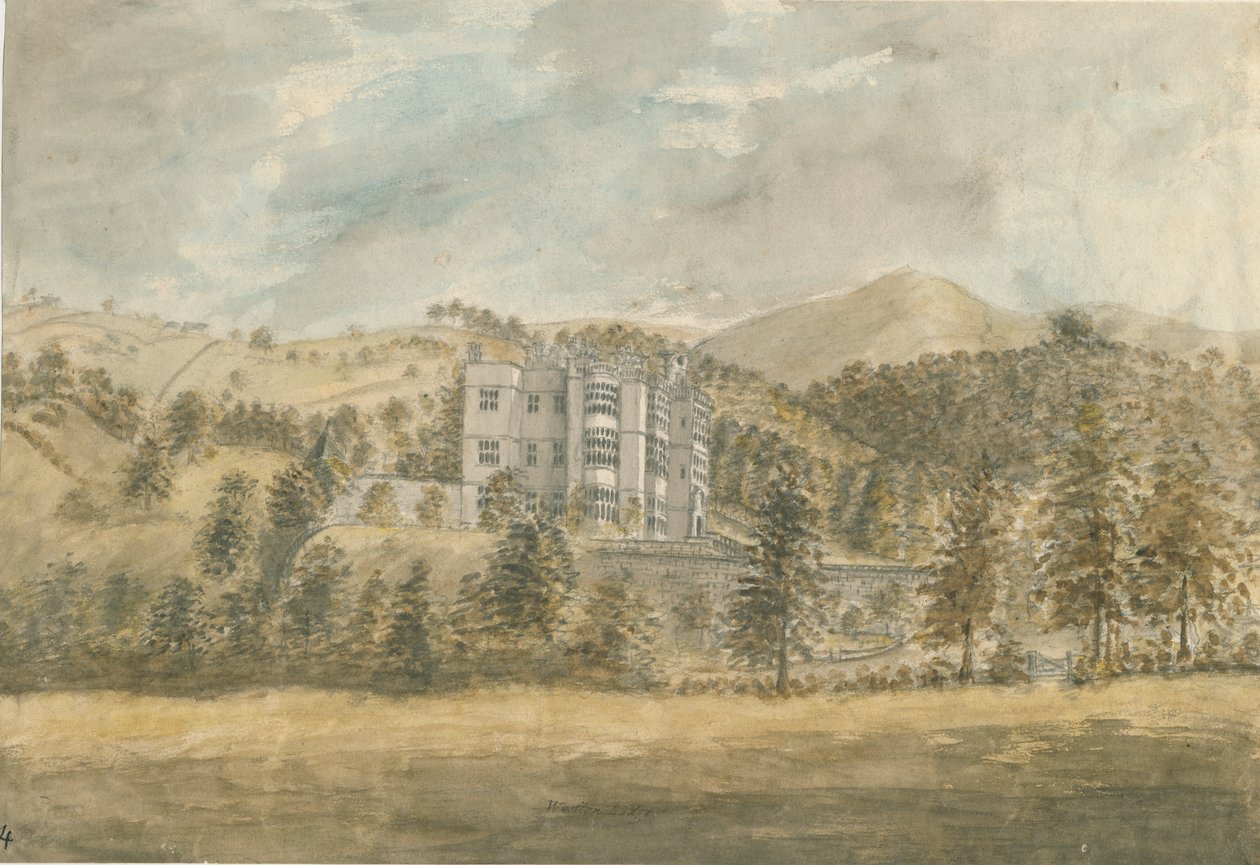 Wootton Lodge: vannfargemaleri, nd [1794] av Stebbing Shaw
