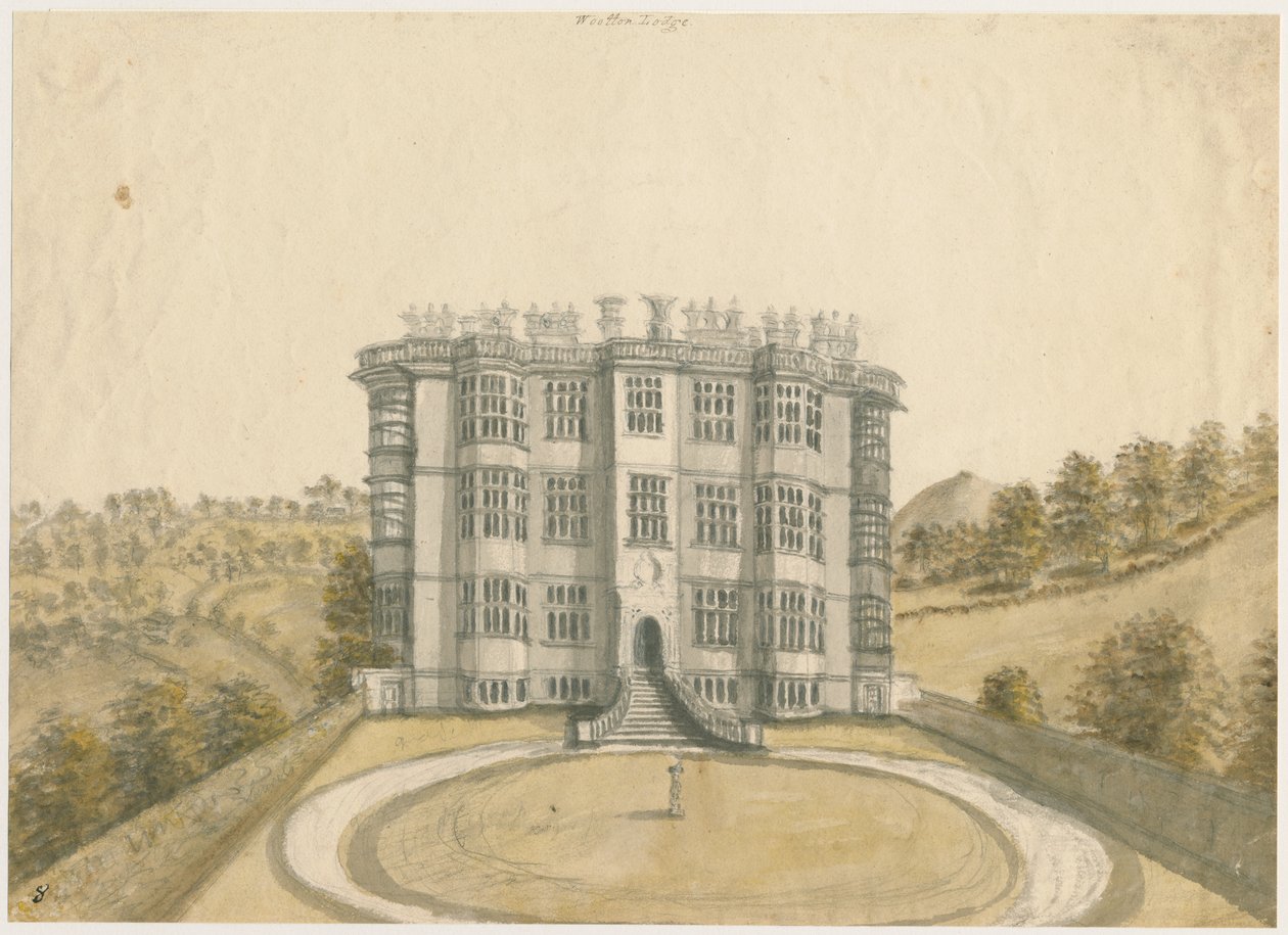 Wootton Lodge: vannfargemaleri, nd [1794] av Stebbing Shaw