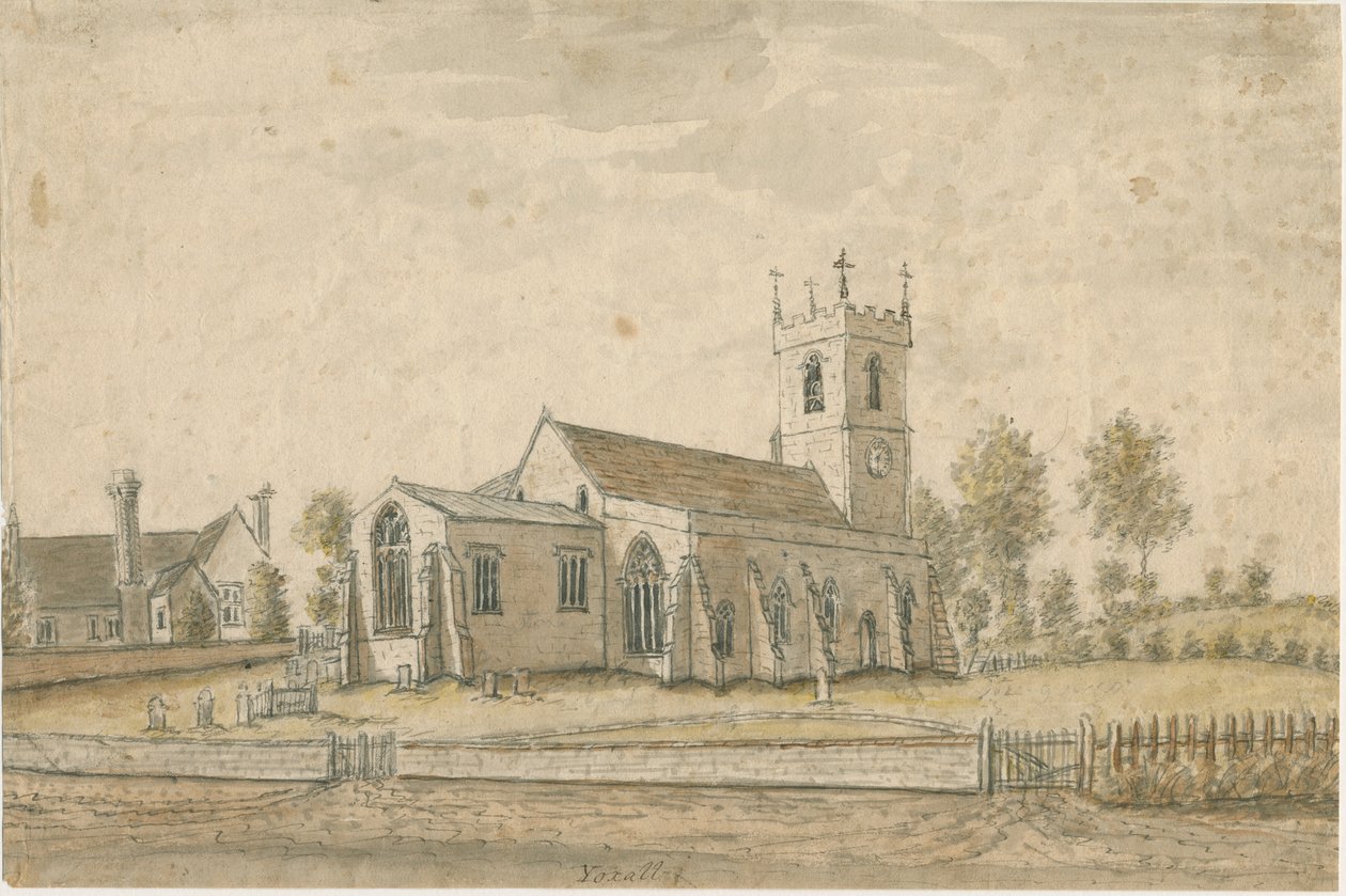 Yoxall kirke: vannfargemaleri, nd [1762-1802] av Stebbing Shaw