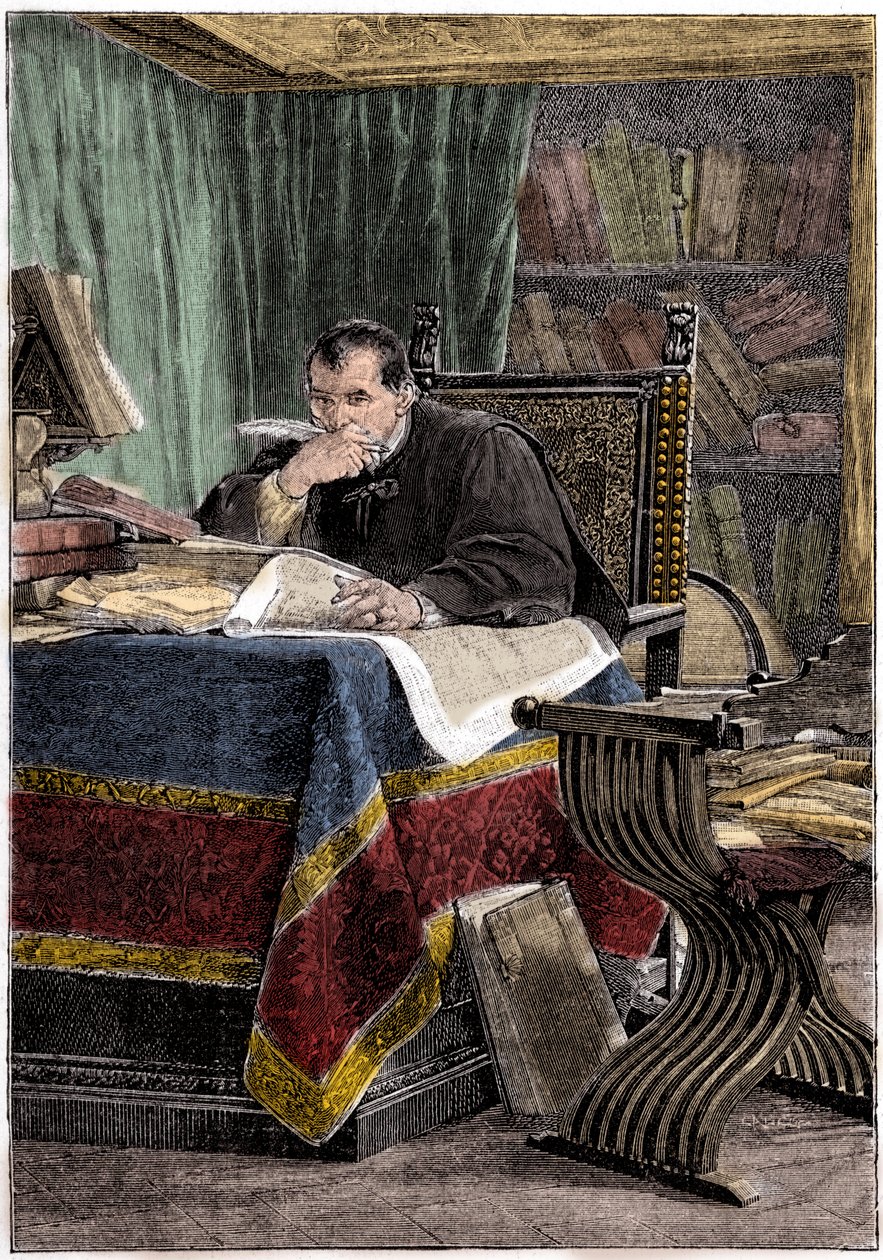 Portrett av Niccolo Machiavelli (1469-1527) (gravering) av Stefano Ussi