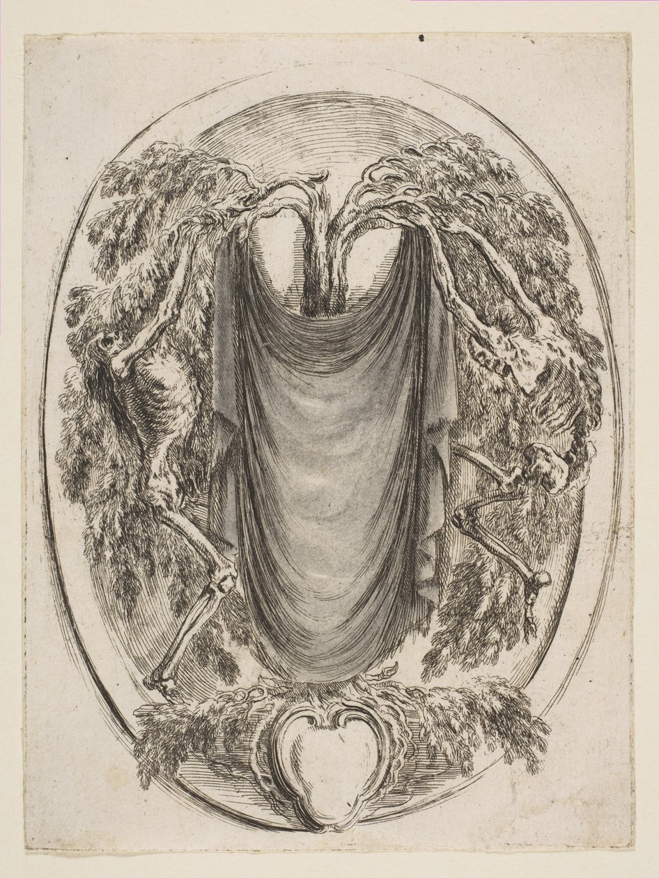 Kartusj med skjeletter, 1647. av Stefano della Bella