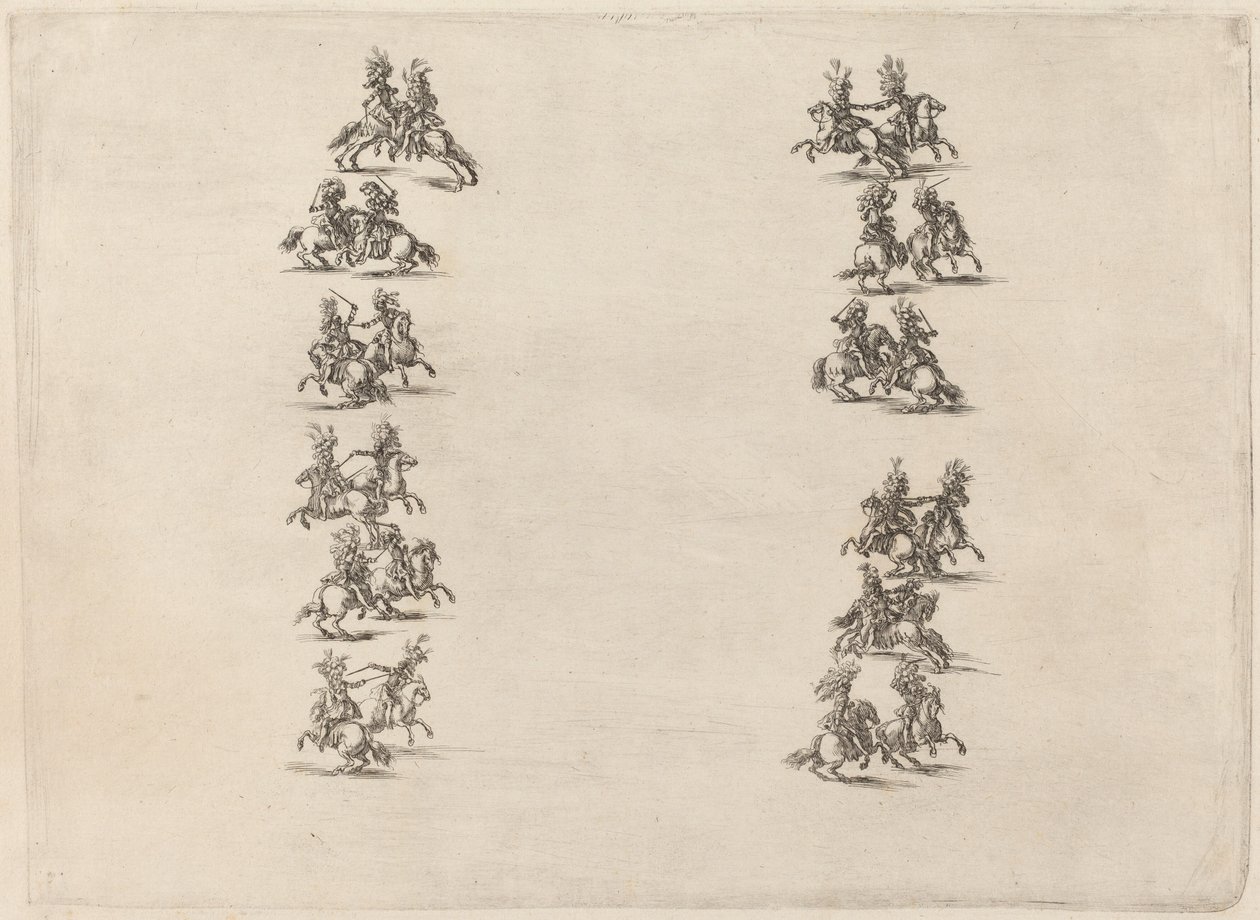 Kavalerer kjemper i to kolonner, 1652. av Stefano della Bella
