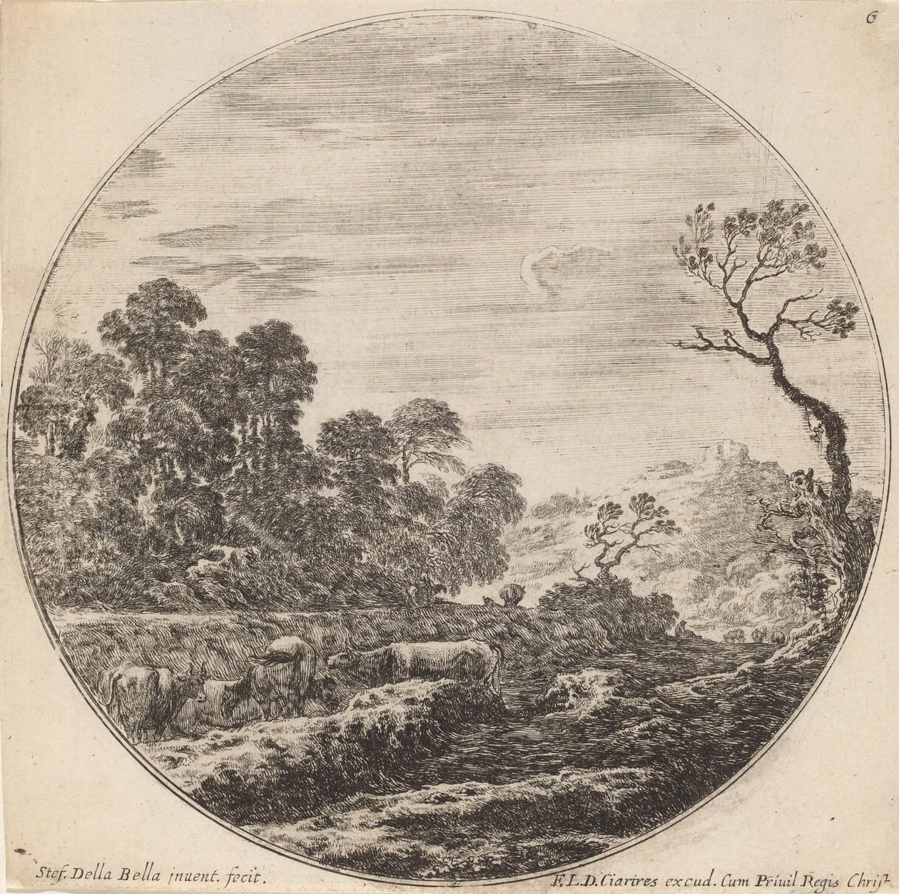 Kyr beiter i en dal, 1646. av Stefano della Bella