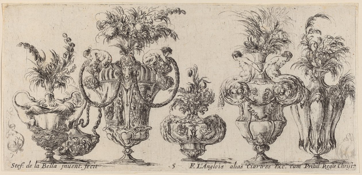 Fantastiske vaser, sannsynligvis 1646. av Stefano della Bella