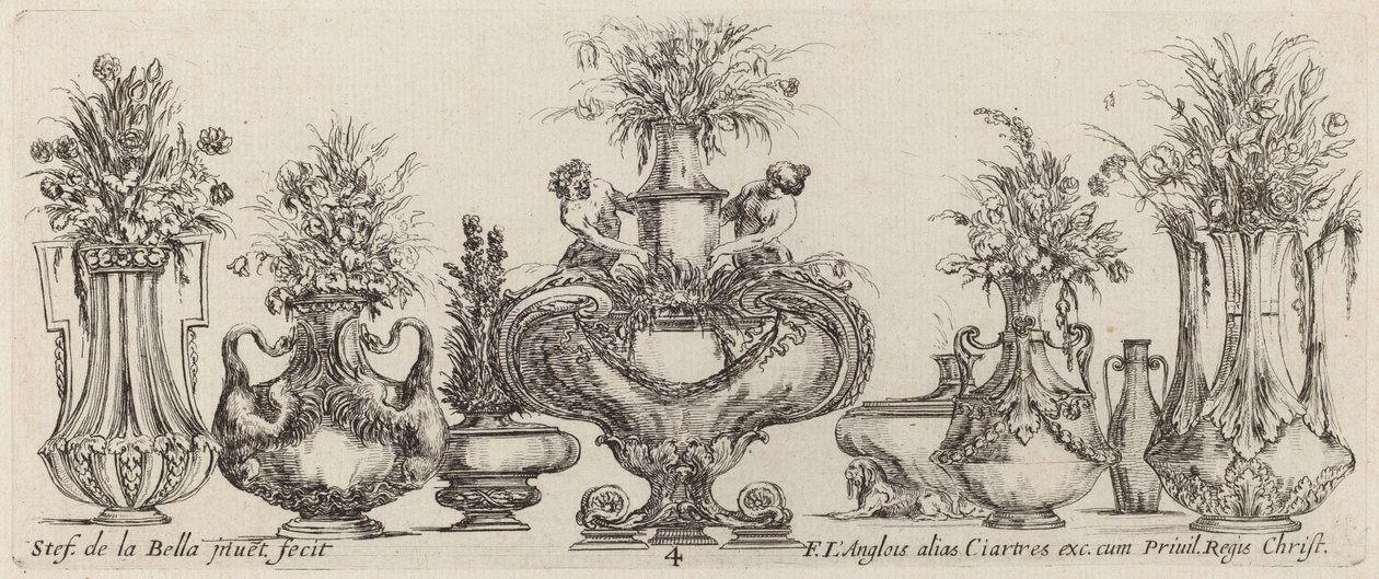 Fantastiske vaser, sannsynligvis 1646. av Stefano della Bella