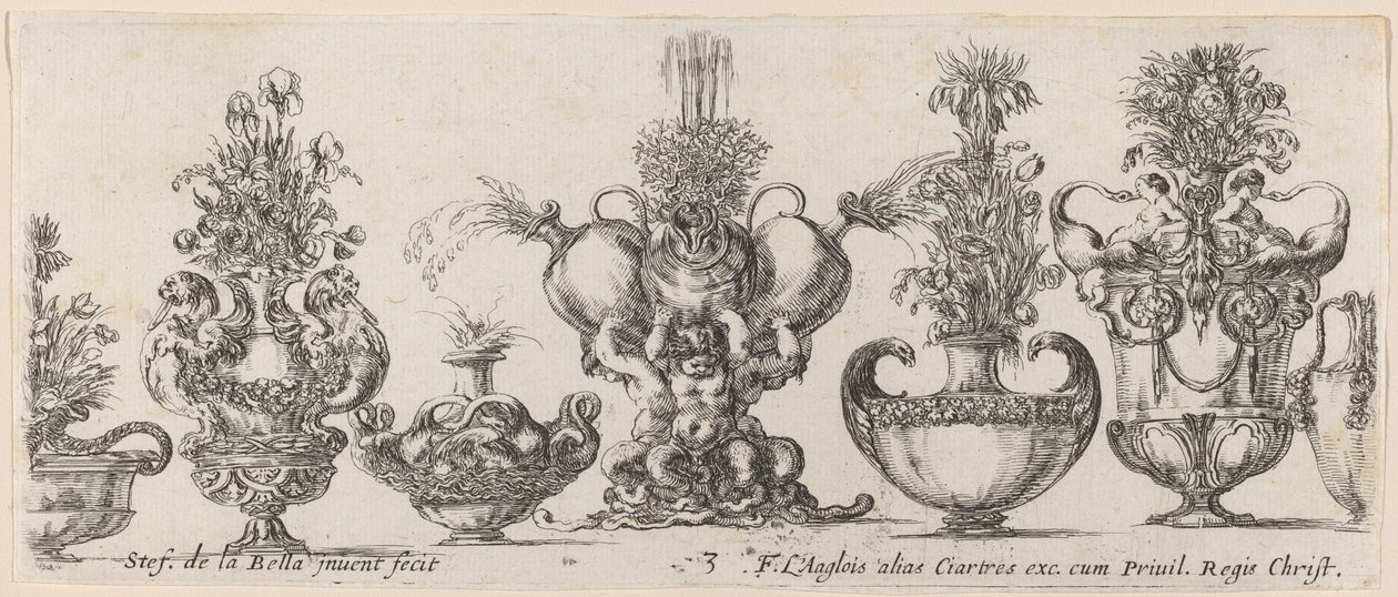 Fantastiske vaser, sannsynligvis 1646. av Stefano della Bella