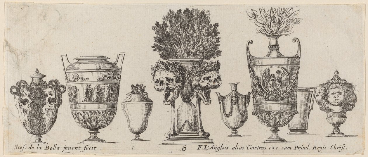 Fantastiske vaser, sannsynligvis 1646. av Stefano della Bella