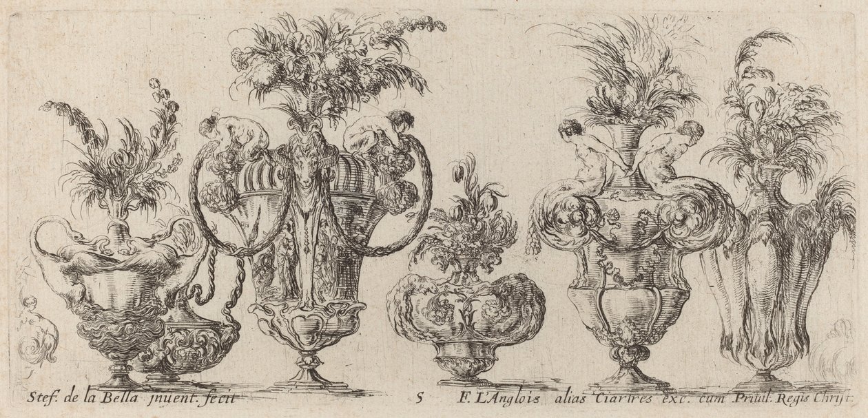 Fantastiske vaser, sannsynligvis 1646. av Stefano della Bella