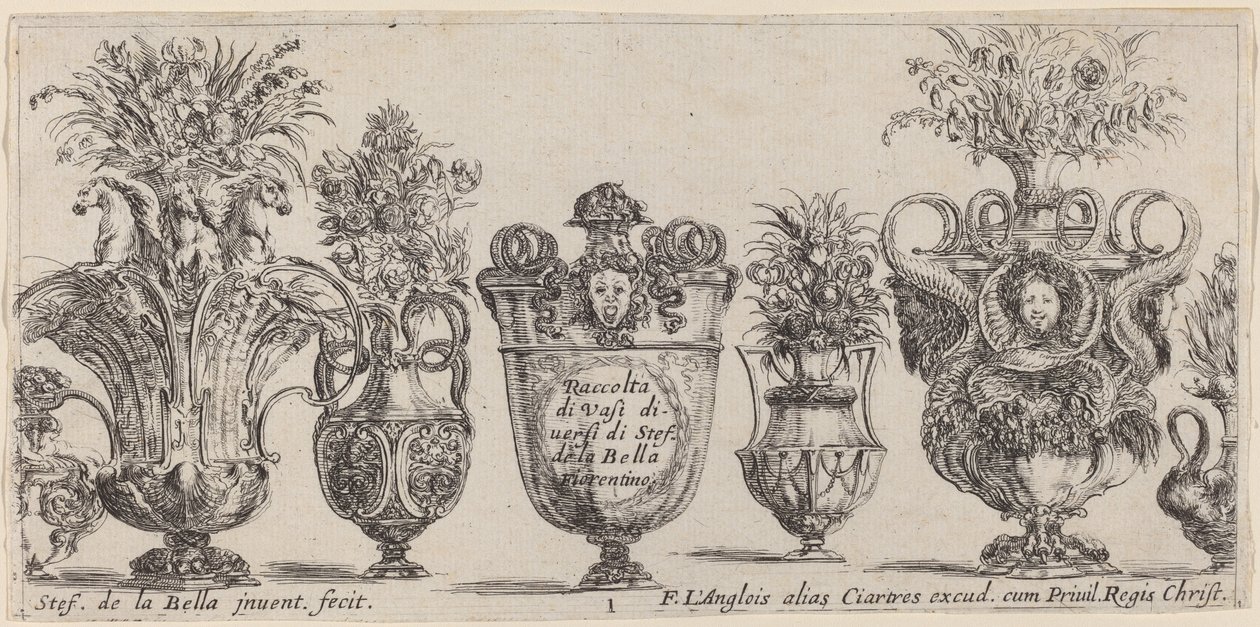 Fantastiske vaser, sannsynligvis 1646. av Stefano della Bella