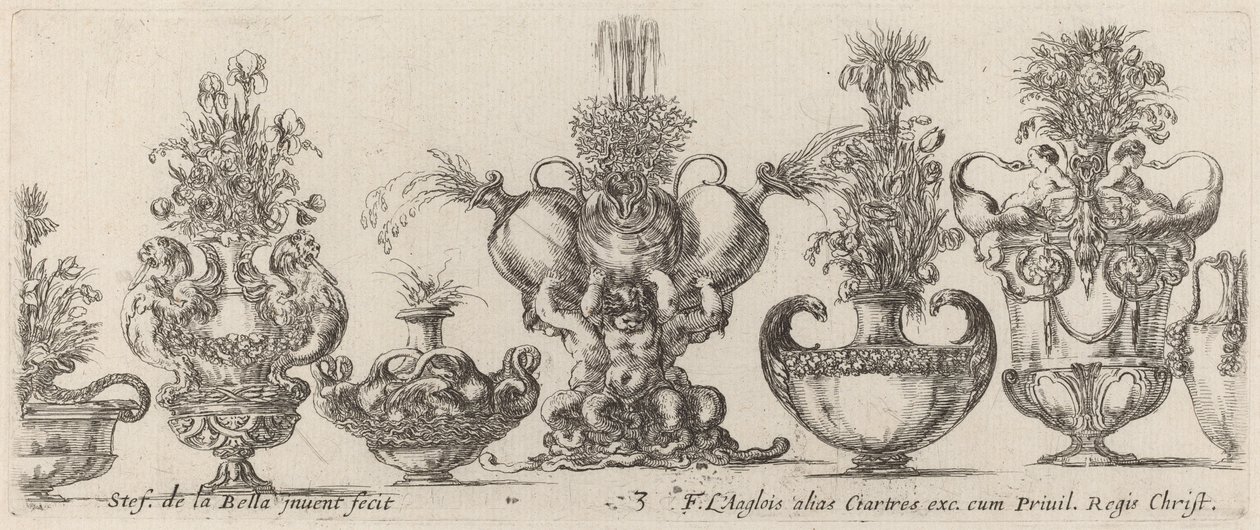 Fantastiske vaser, sannsynligvis 1646. av Stefano della Bella