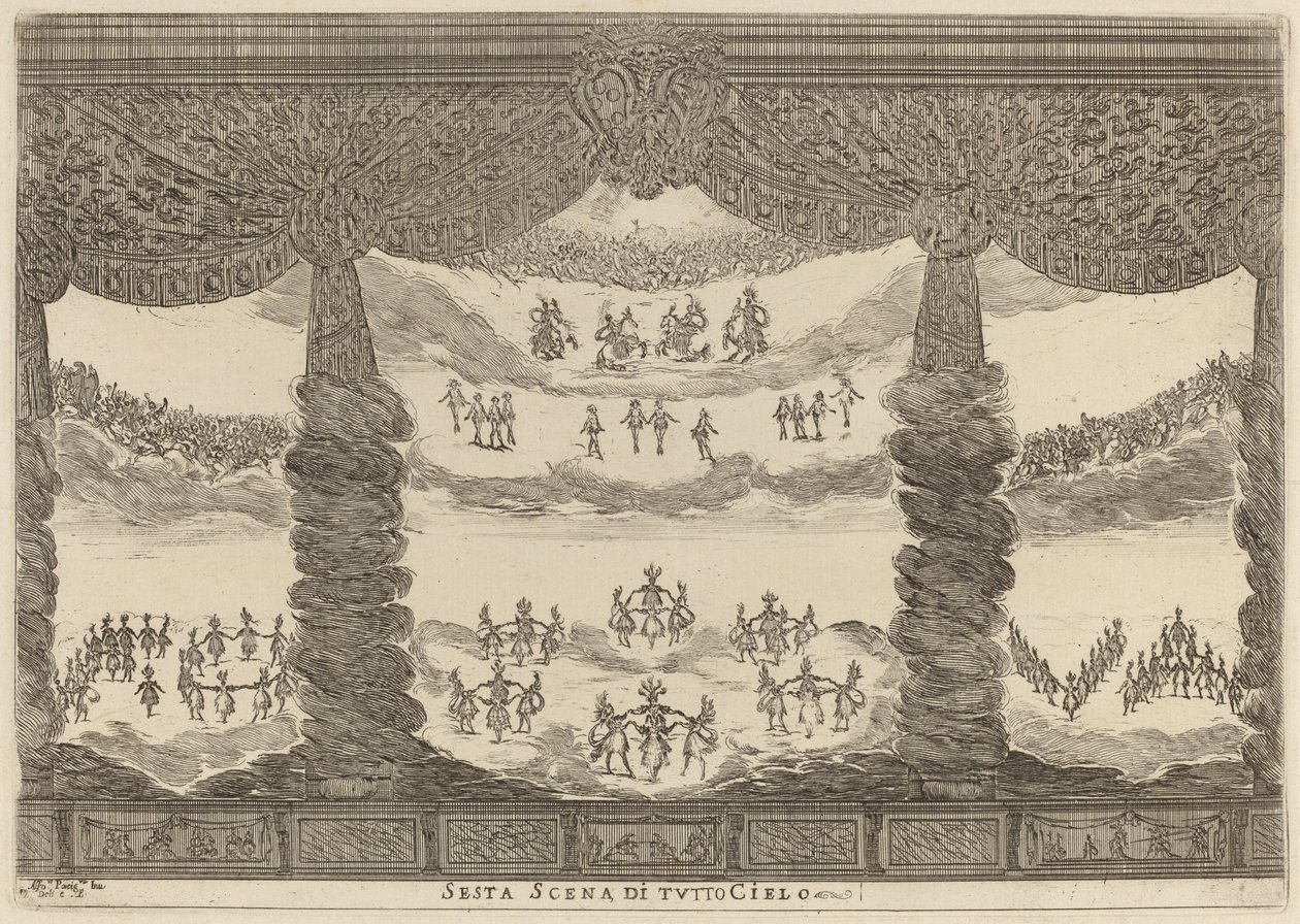 Hele himmelens sjette scene, 1637. av Stefano della Bella