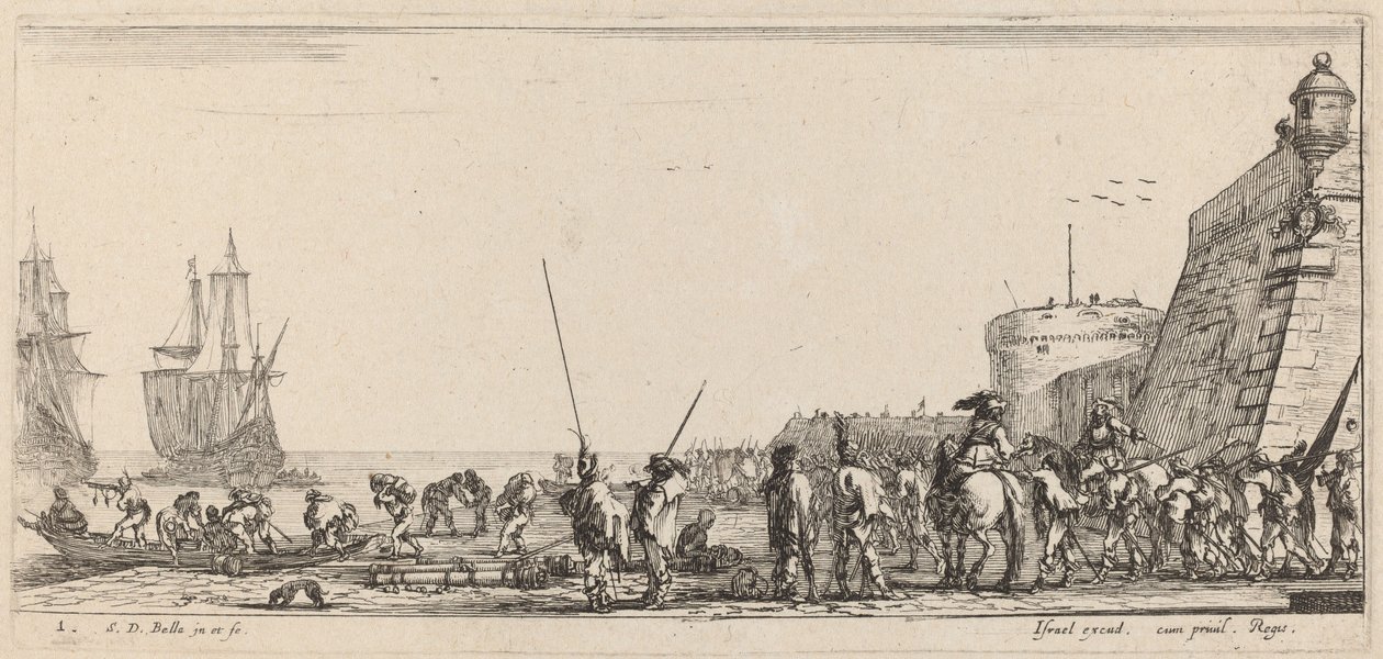 Soldater som fører tilsyn med ombordstigning, 1644. av Stefano della Bella