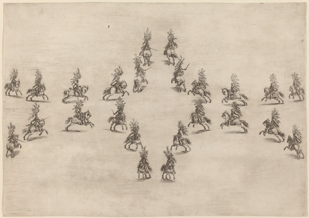 Tjuefire kavalerer i en oval, 1652. av Stefano della Bella