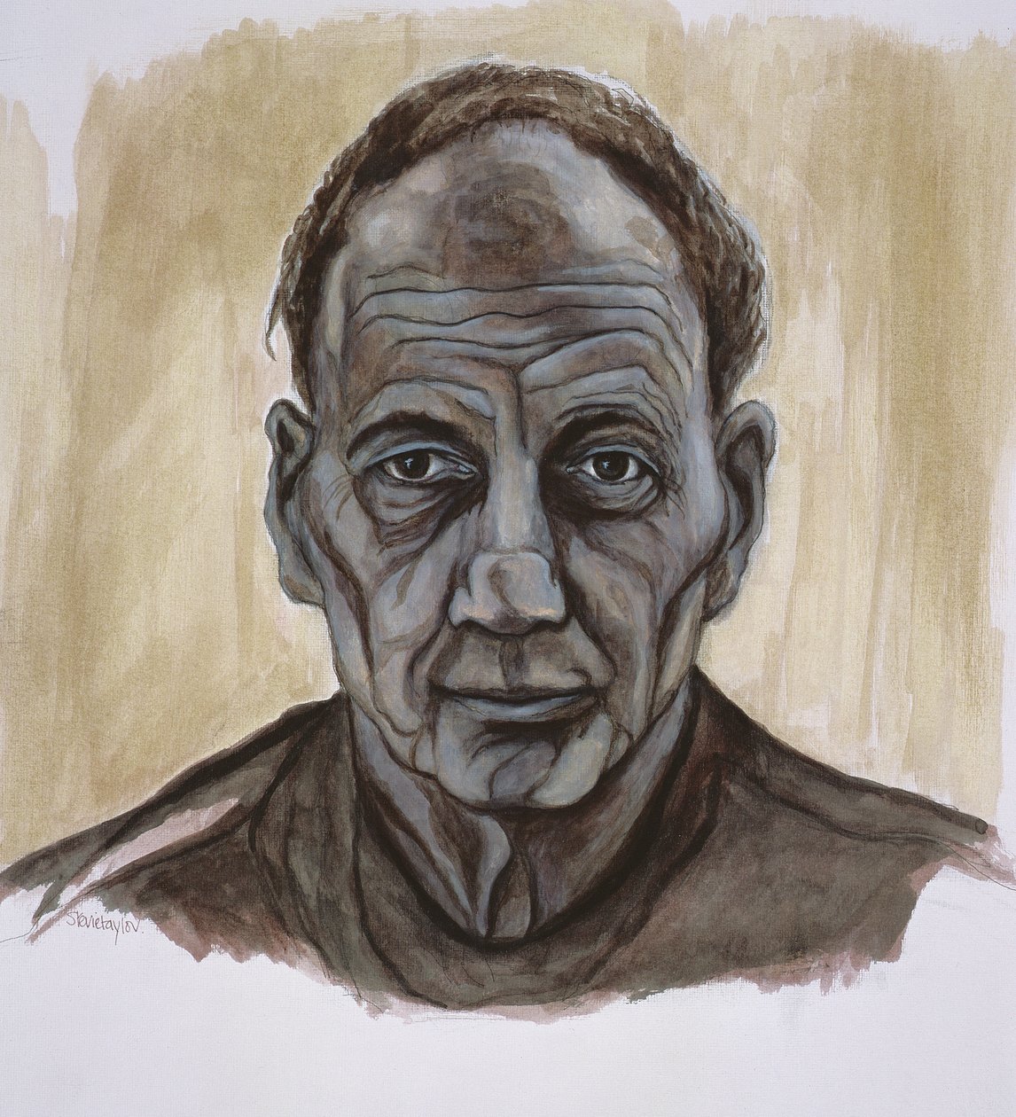Portrett av Frank Auerbach, 2002 (indisk blekk og vask over penn og blyant på papir) av Stevie Taylor