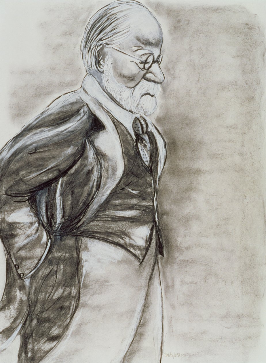 Sigmund Freud (1856-1939) 1998 (kull og pastell på papir) av Stevie Taylor