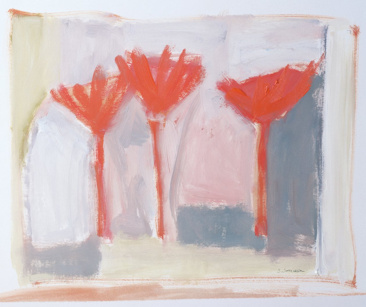 Red Trees, 2002 (akryl på papir) av Sue Jamieson