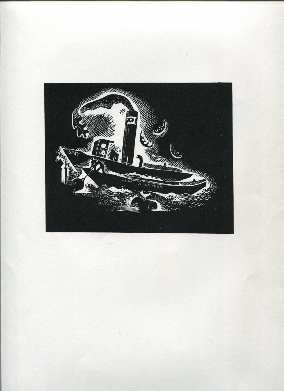Thames Boat (linjeblokktrykk) av Suzanne Cooper