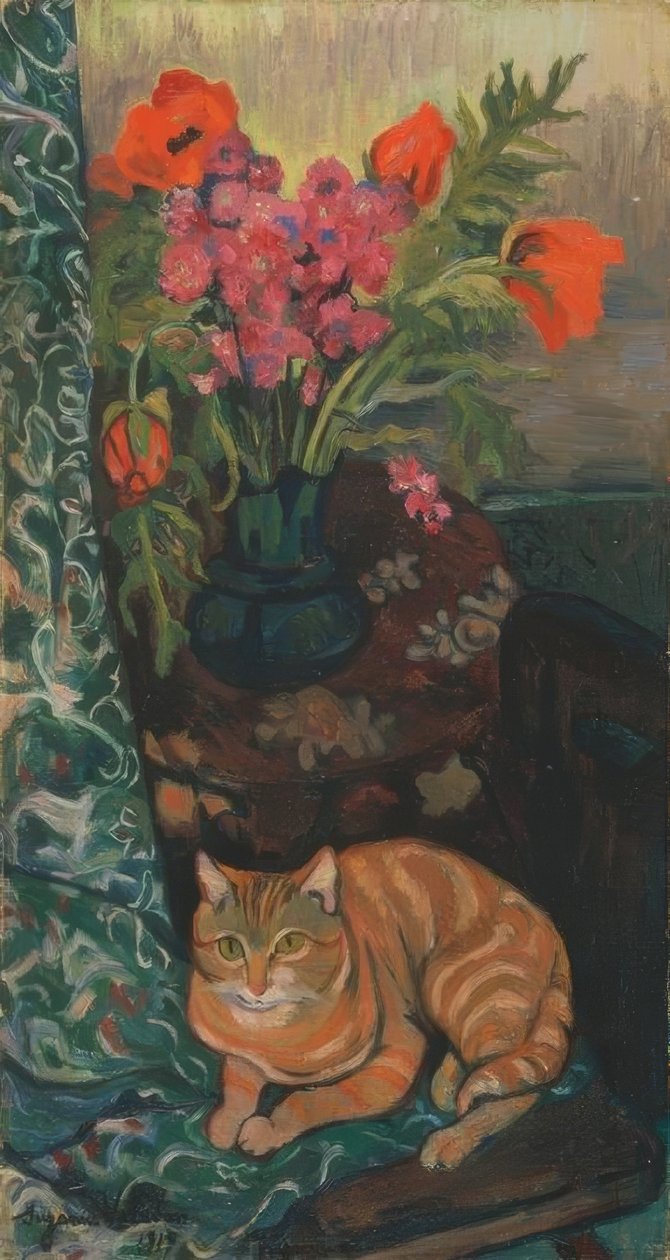 Bukett og katt av Suzanne Valadon