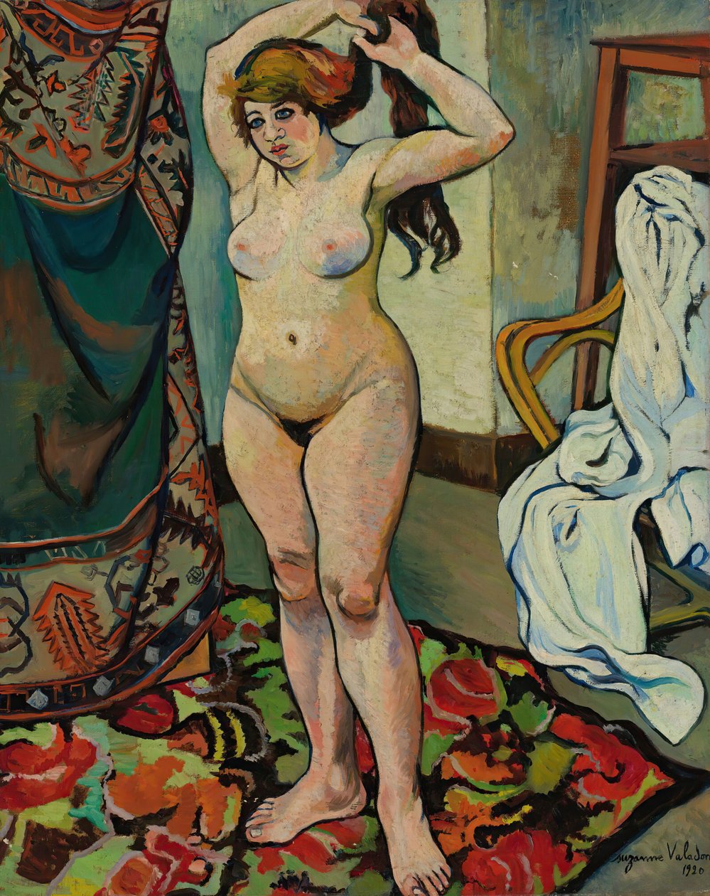 Gilbert naken gjør håret hennes, 1920. av Suzanne Valadon
