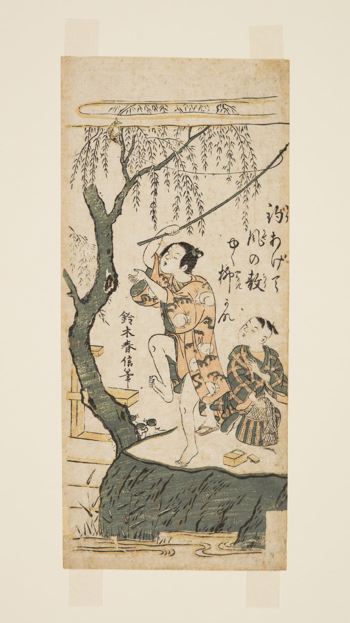 Fiske og vind (farget treblokktrykk) av Suzuki Harunobu