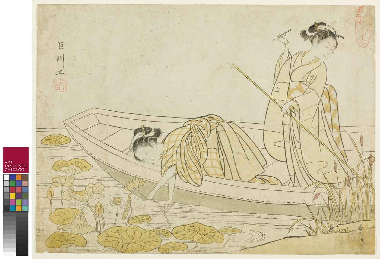Samler lotusblomster, 1765 av Suzuki Harunobu