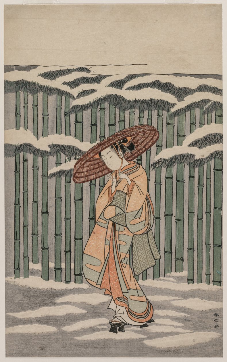 Passerer bambuslunden, 1868-1912. av Suzuki Harunobu