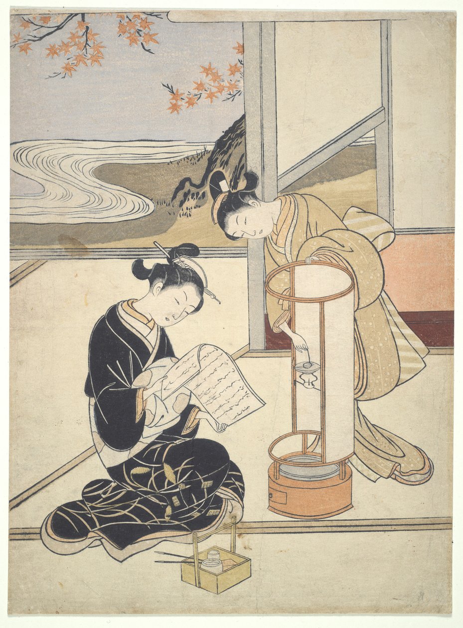 Te Eva Ning G Gow Of Andon: Zashiki Hakkei av Suzuki Harunobu