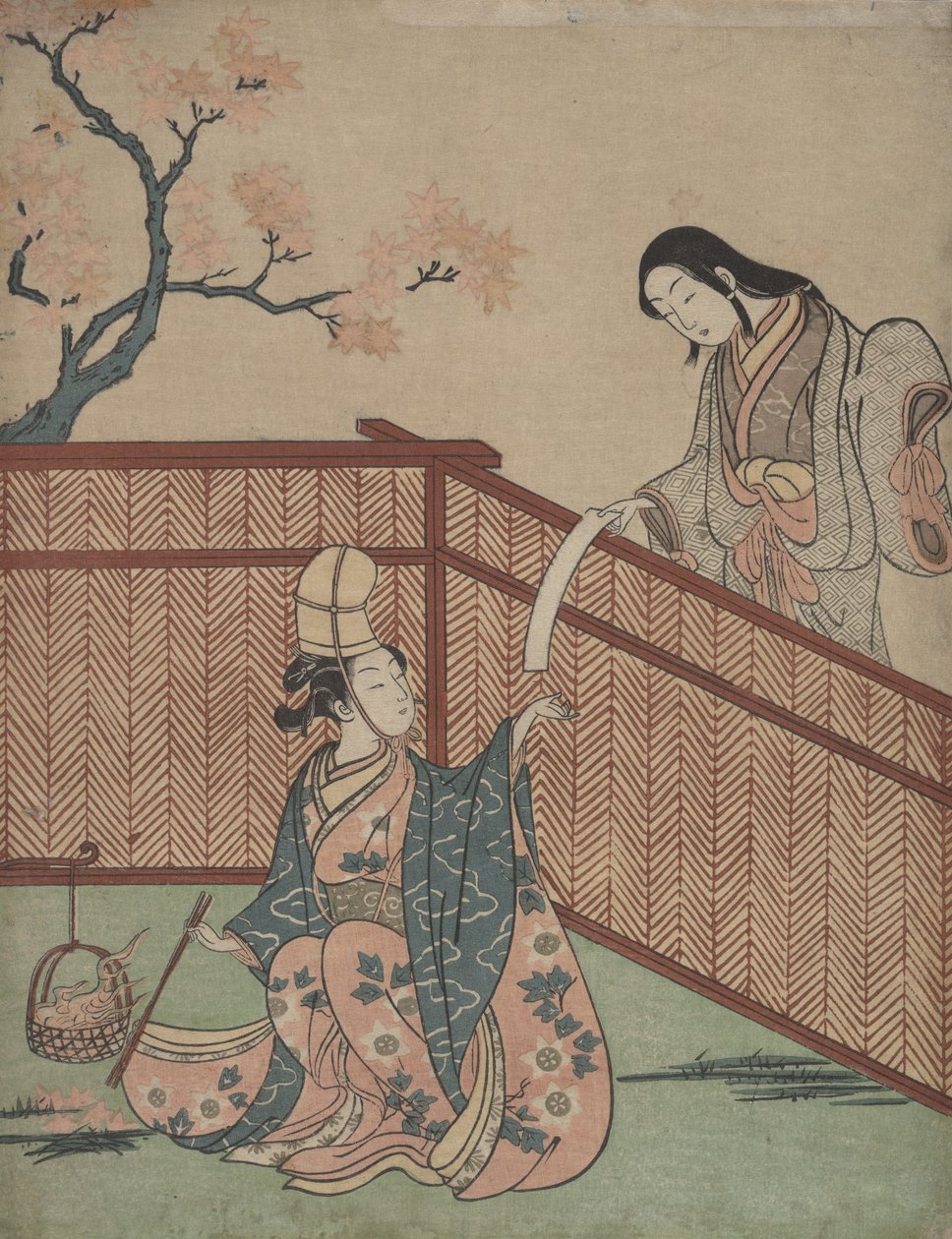 Warming the Sake av Maple Leaf Fire. av Suzuki Harunobu