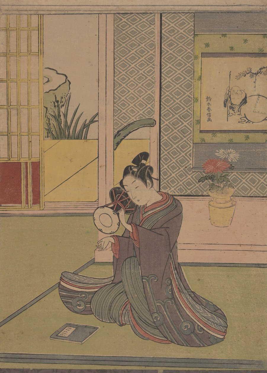 Ung mann spiller en Noh-tromme. av Suzuki Harunobu