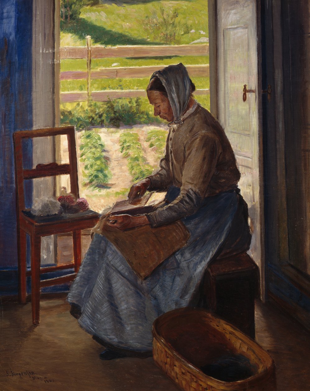 Kvinnekarding (olje på lerret) av Sven Jorgensen