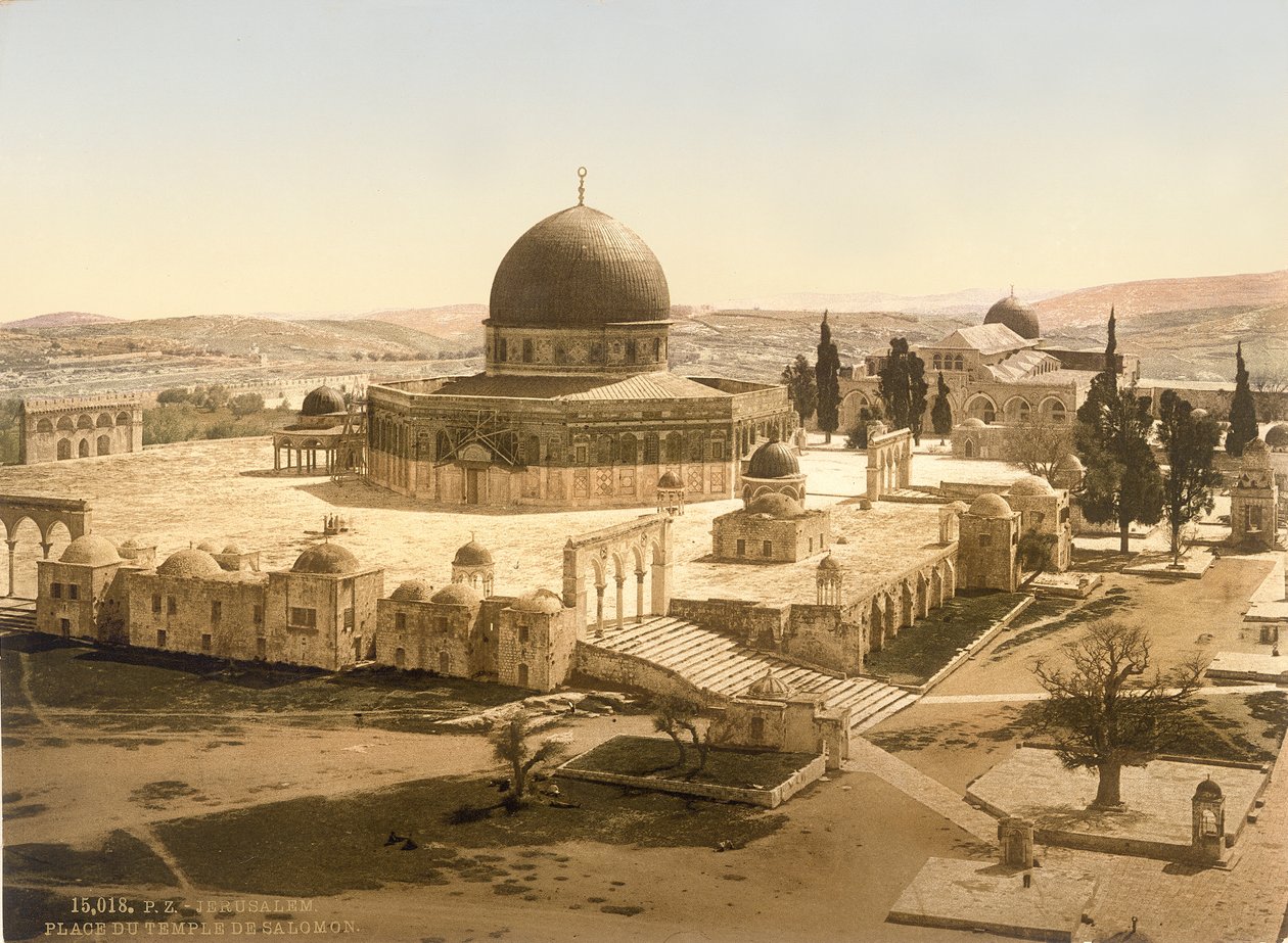 Utsikt over Tempelhøyden med Klippedomen og El Aqsa-moskeen, Jerusalem, ca. 1880-1900 (fotokrom) av Swiss Photographer