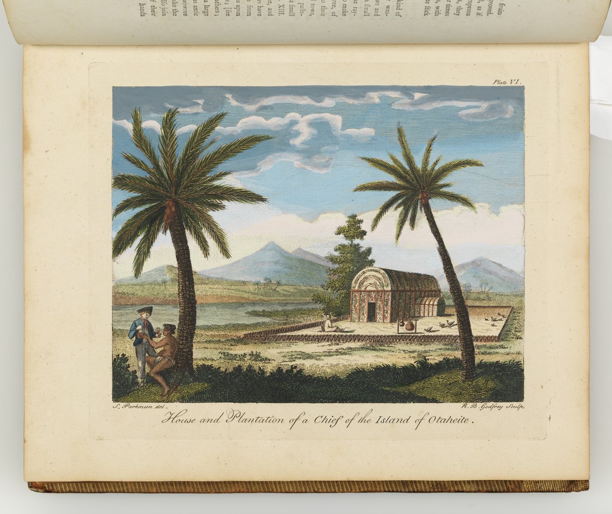Hus og plantasje til en høvding på øya Otaheite, illustrasjon fra "A journal of a voyage to the South Seas: in His Majesty