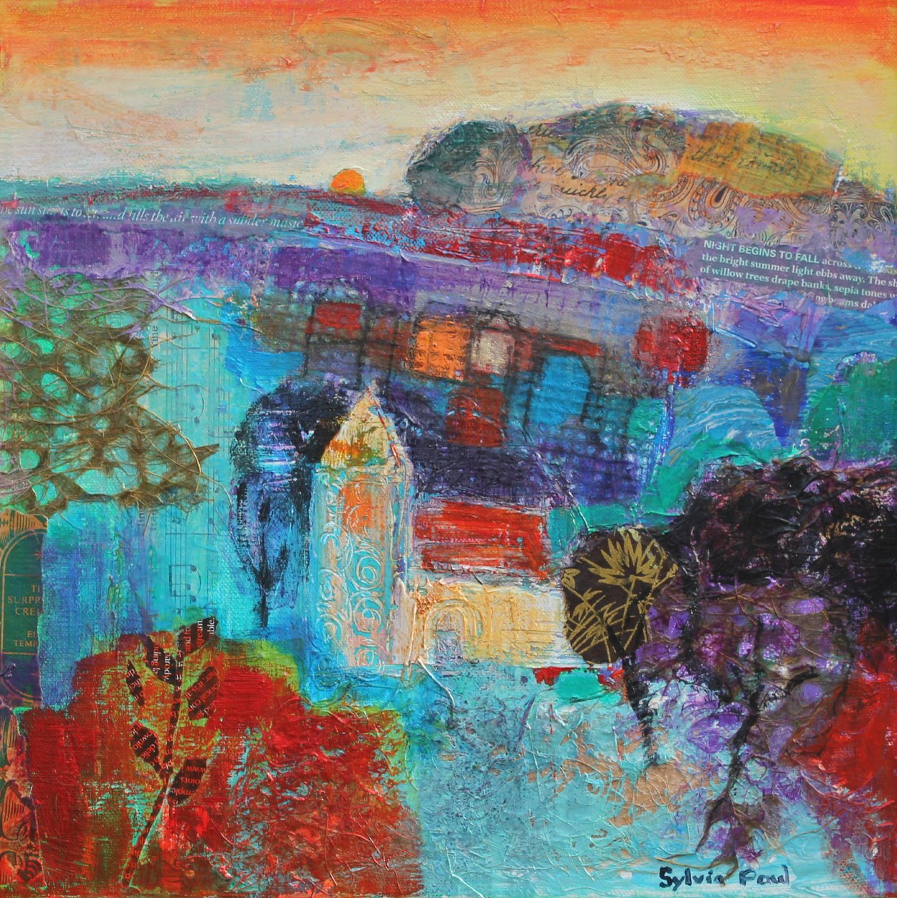 As the Sun goes Down 2013 akrylpapircollage av Sylvia Paul