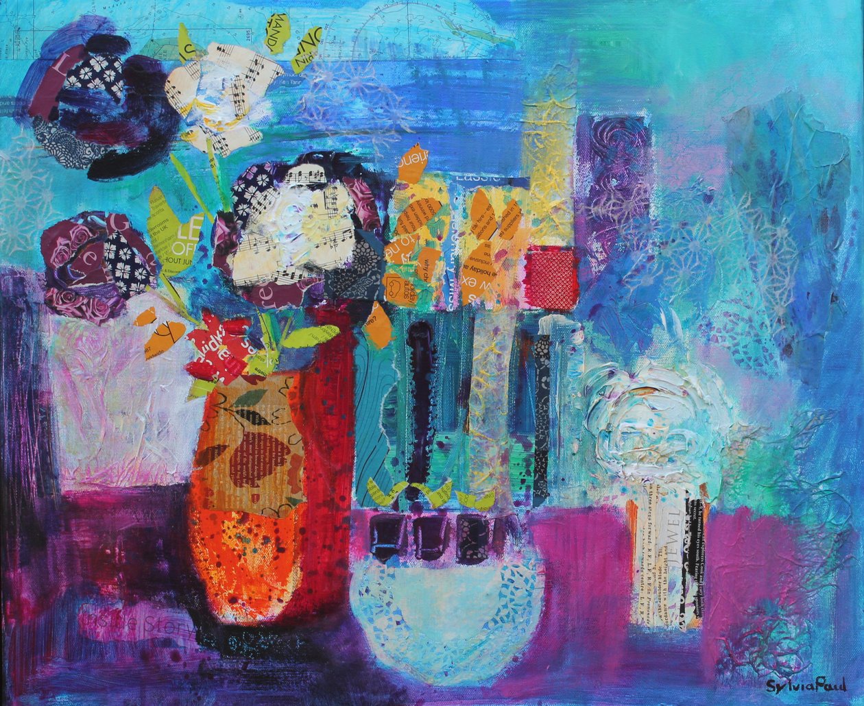 Blue Beyond 2013 akrylpapircollage av Sylvia Paul