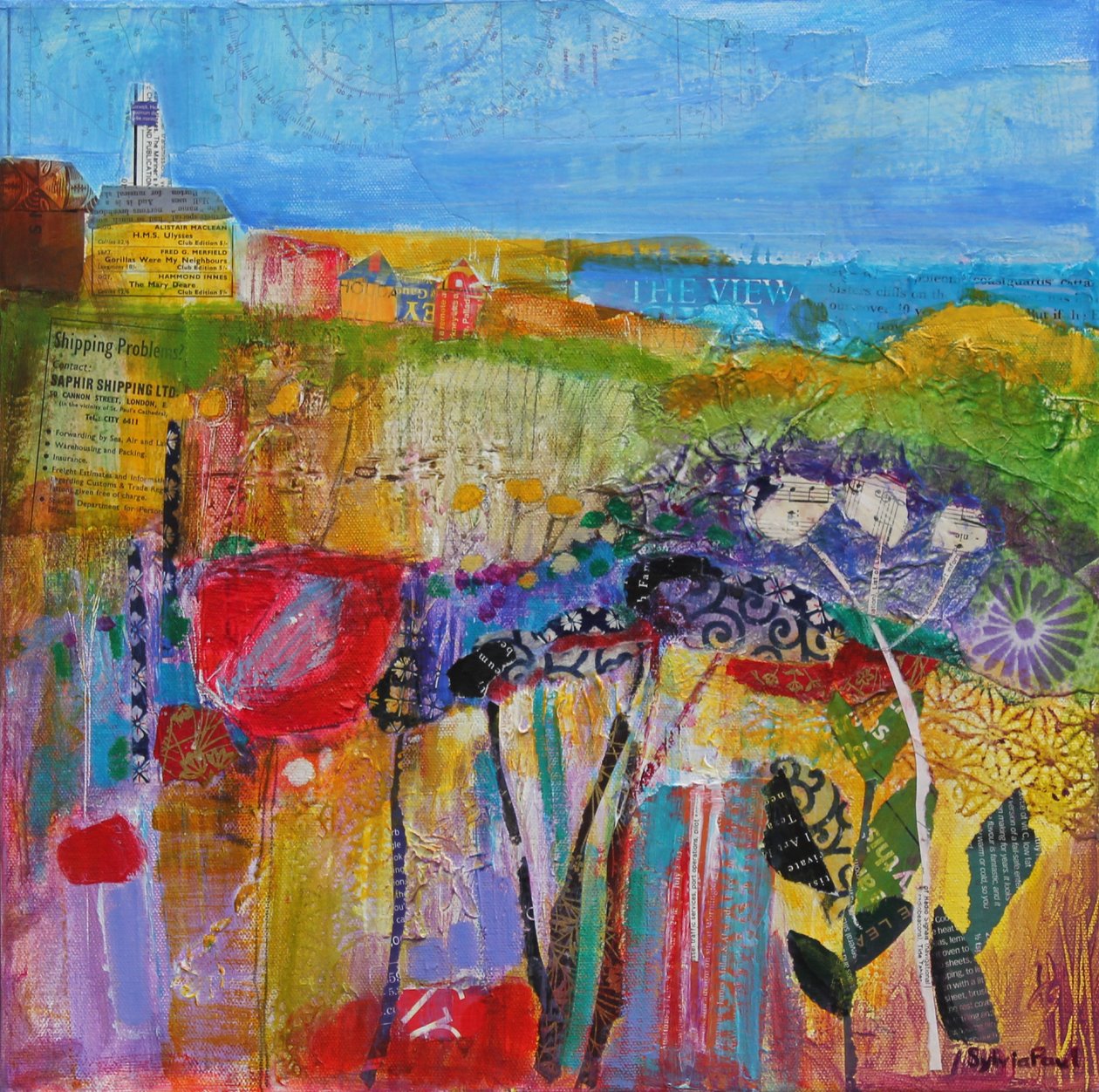 Coastal Meadow 2013, akrylpapircollage av Sylvia Paul