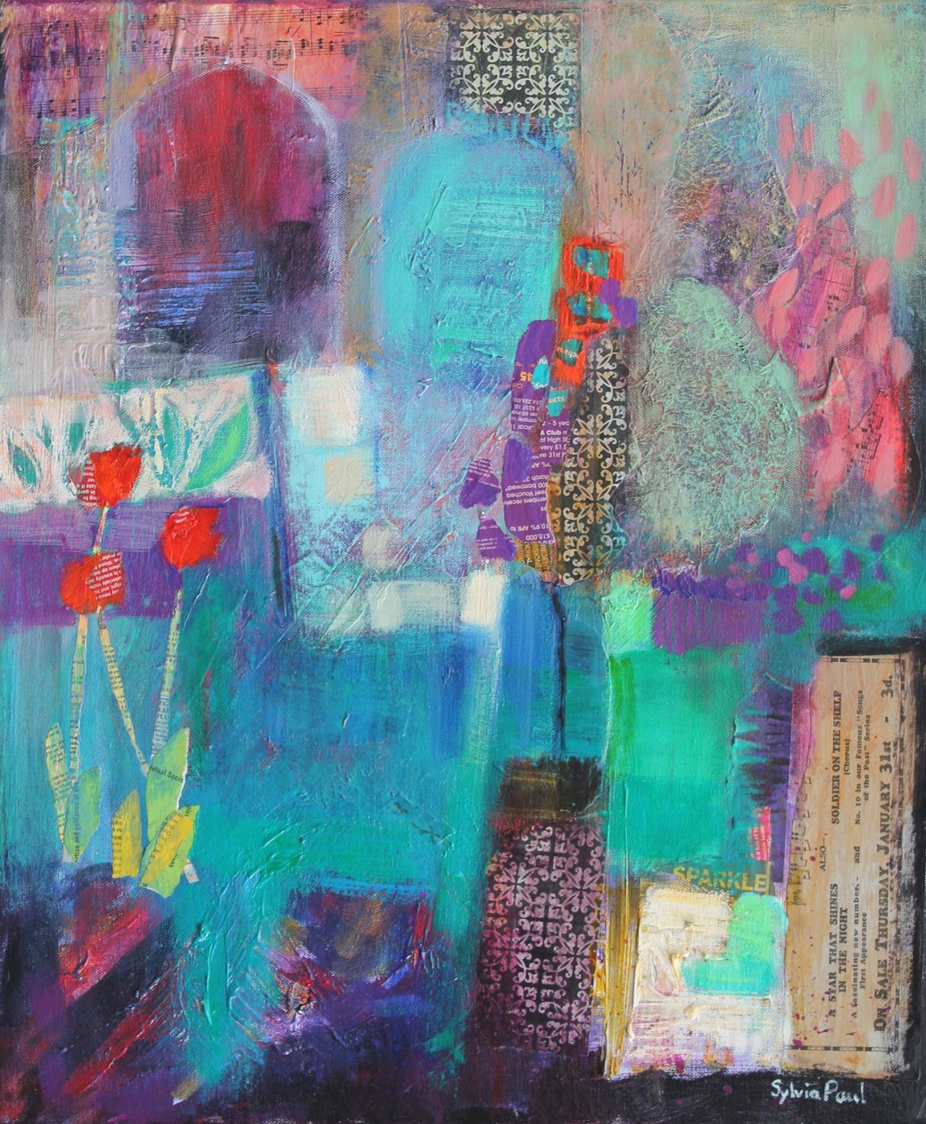 Twilight Garden 2012, akrylpapircollage av Sylvia Paul