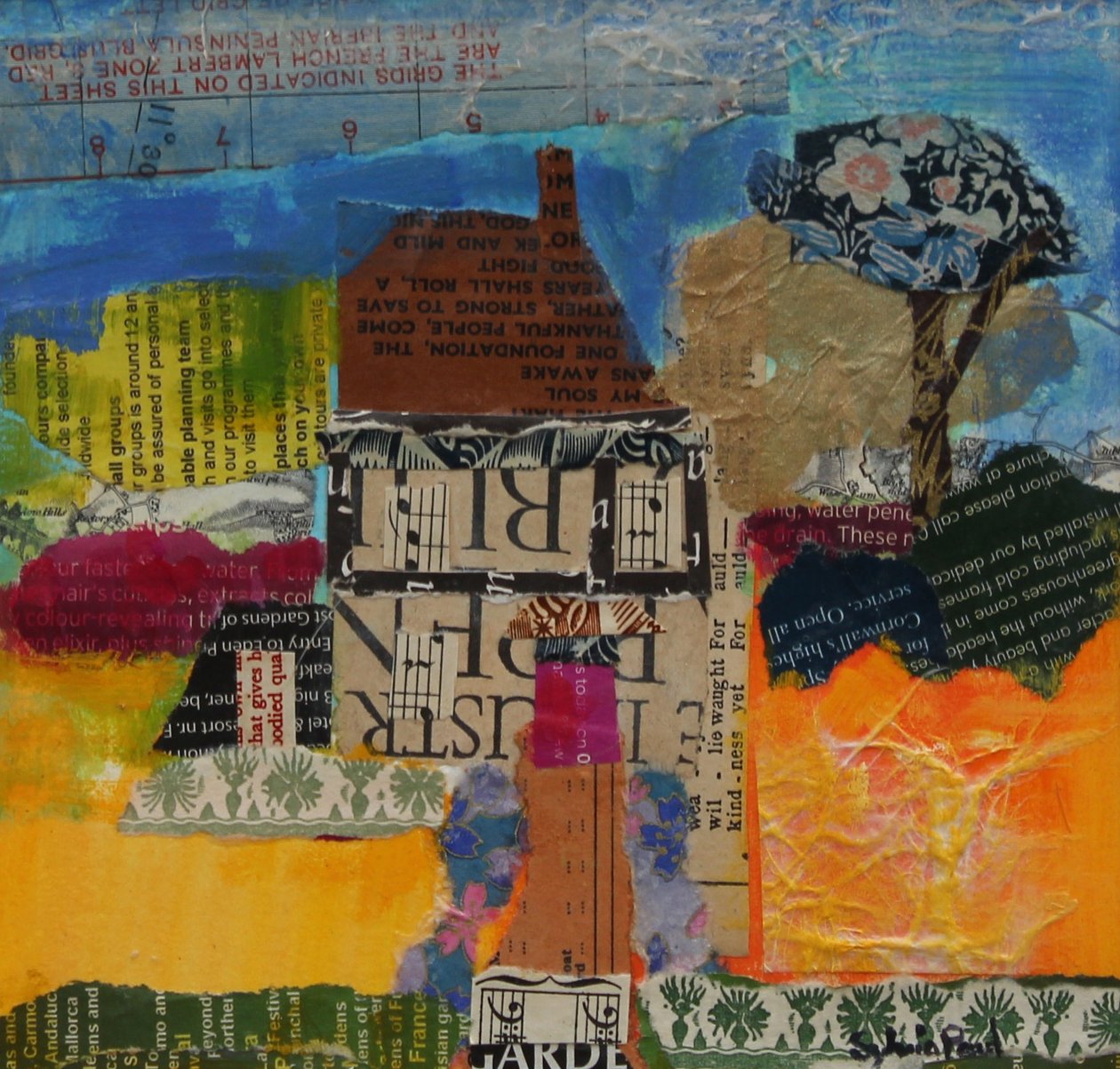 Feriehus 2013, akrylpapircollage av Sylvia Paul