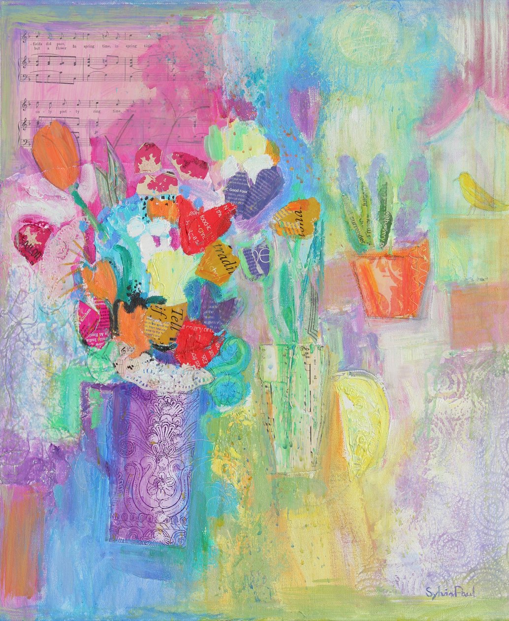 That Springtime Feeling 2014, akrylpapircollage av Sylvia Paul